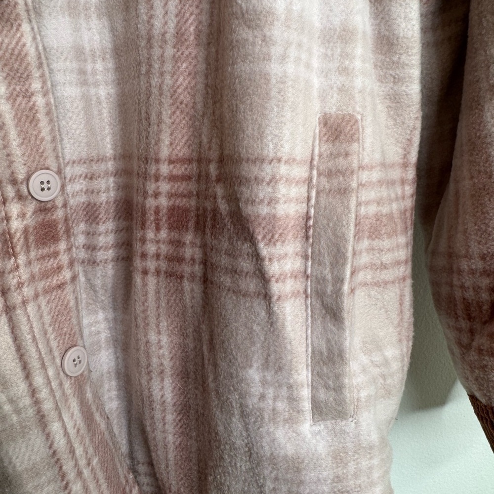 Love Tree | Reversible Corduroy Button-Up Jacket - Dark Orange, and Pink Plaid - Picture 10 of 14